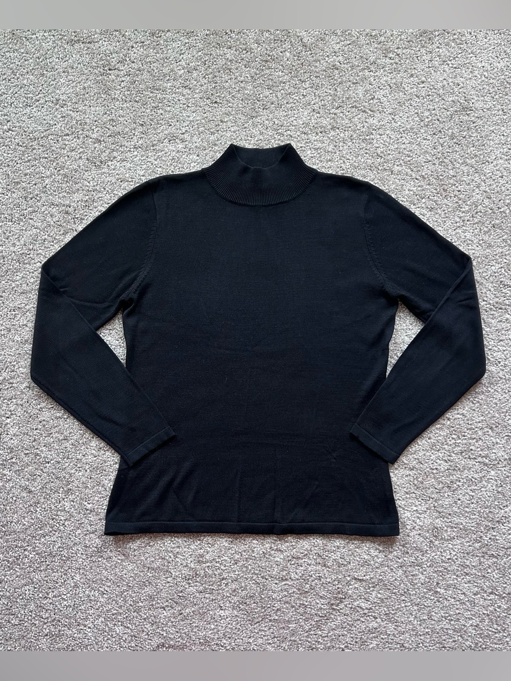 Valerie Stevens Pure Silk Mock Neck Sweater Black Knit Minimalist Size Small